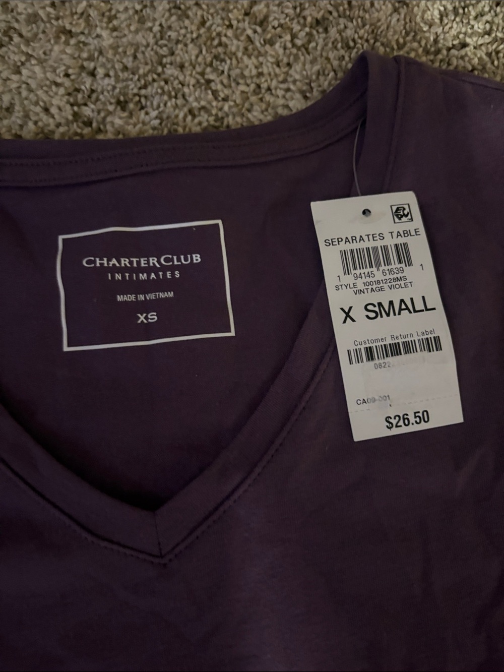 Charter Club Purple V‑Neck Short Sleeve Tee - Picture 2 of 4